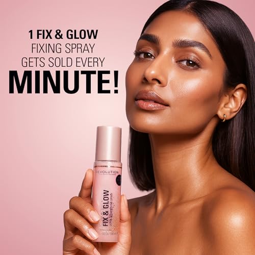 Image of Makeup Revolution Fix & Glow Fixing Spray, Illuminating & Hydrating, Vegan & Cruelty-Free, 3.38 Fl Oz