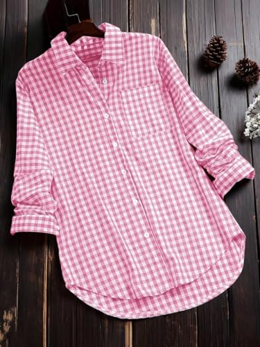 Image of OOMPH! Women Checked Smart Casual Shirt | Women's Gingham Check Shirts | Full Sleeve Button-Down Casual Westernwear for Women | Smart Fit Office Wear Top