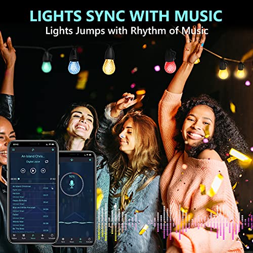 Outdoor String Lights With 25 Multi-Color Led Bulbs, 49Ft Ip65 Waterproof Shatterproof Rgbw Patio Light, Bluetooth App&Remote Control, Hanging Christmas Light For Outside Backyard Garden Party Balcony #TOP5