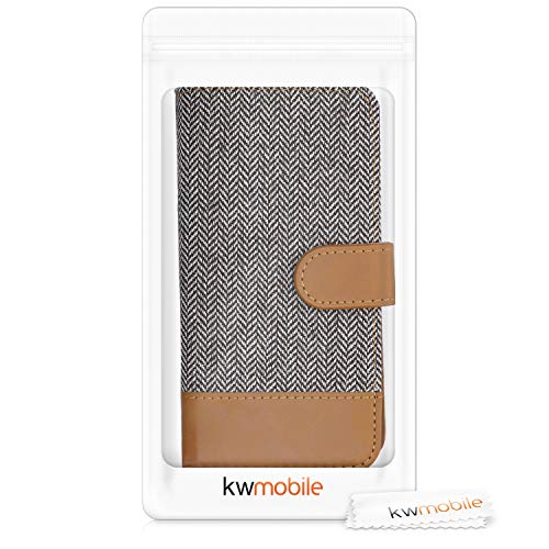 Kwmobile Wallet Case Compatible With Google Pixel 4A - Case Fabric And Faux Leather Phone Flip Cover - Light Grey/Brown #TOP6