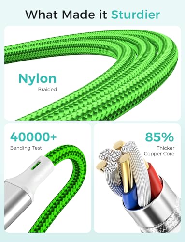 Image of 2Pack Multi Charging Cable for Apple Watch Charger 4 in 1 Travel Essentials RV Camping Essentials USB C /L /Micro Compatible with iWatch Series 11-1 /iPhone 17 /16 /15 /Android Airplane Gadgets-4FT /Green