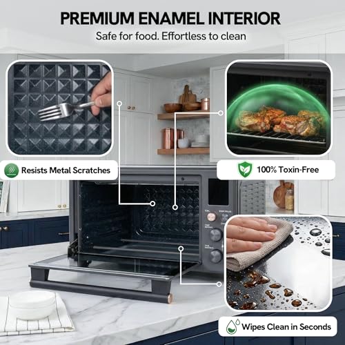 Image of VAL CUCINA 26.3 QT Non-Toxic Enamel Interior Air Fryer Toaster Oven Combo, 10-in-1 Convection Countertop Oven with Infrared Heating, Fits 12 inch Pizza & 6 Slice Toast, Easy Clean Enamel Baking Pan