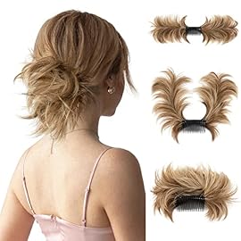 youngways Messy Bun Hair Piece Side Comb Clip in Hair Bun Hairpiece for Women Brunette/Ash Blonde Short Curved Versatile Adjustable Styles Easy Hair pieces