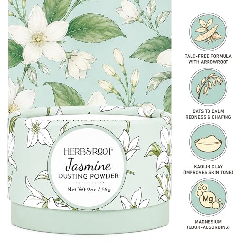 Herb & Root Jasmine Dusting Powder (2 oz Travel Size) – Talc-Free Body Powder with Arrowroot & Magnesium for Odor & Moisture – Soothing Anti-Chafe Powder for Underarms, Bra Line & Body – Made in USA Alternate view