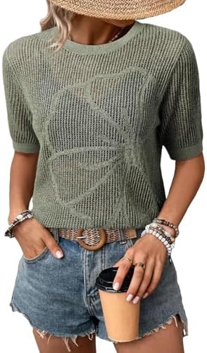 Dokotoo Womens Summer Short Sleeve Crochet Tops Hollow Out Floral...