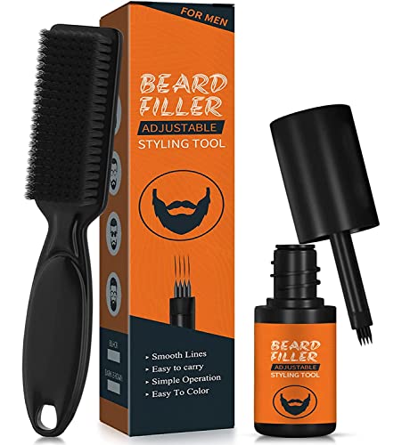 Beard Pencil Filler for Men, Innovative 4-Tip Beard Filling Pen Kit with Brush, Water & Sweat Resistant, Long Lasting, Natural Finish for A Perfect Beard