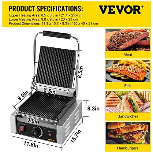Happybuy Commercial Sandwich Panini Press Grill,1800W Single Flat Plates Electric Stainless Steel Sandwich Maker, Temperature Control 122°F-572°F For Hamburgers Steaks Bacons #TOP7