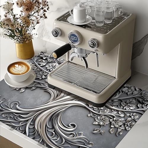 Image of HOMETITUTE Silver Floral Tree Stove Cover 28x20 Embossed Heat Resistant Mat