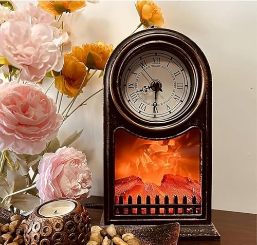 Image of Ulalaza Small Cozy Fireplace Lantern Traditional Realistic Log Wood Burning Flame Effect Ligh LED Charcoal Style Table LampFor Indoor & Outdoor Use