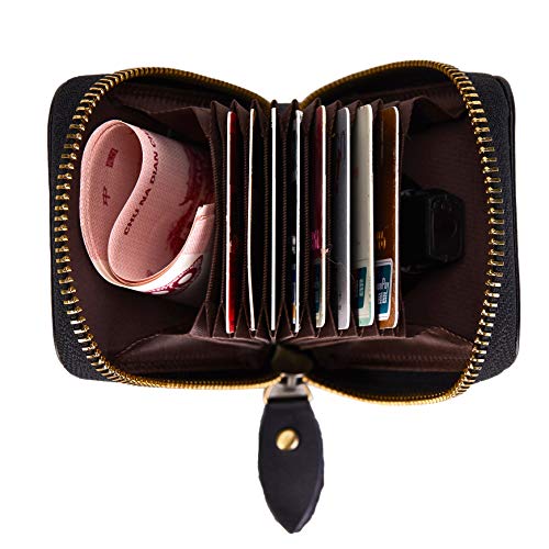 Image of Vintage Handmade Full Leather Front Pocket Wallet RFID Blocking Multi Card Case with Zipper Pocket for Men Women with Box Packing (Black)