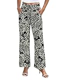 NILOUFO Women's High Waist Wide Leg Pants Elastic Drawstring Casual Loose Flowy Trousers with Pockets (Printed Black White, Large)