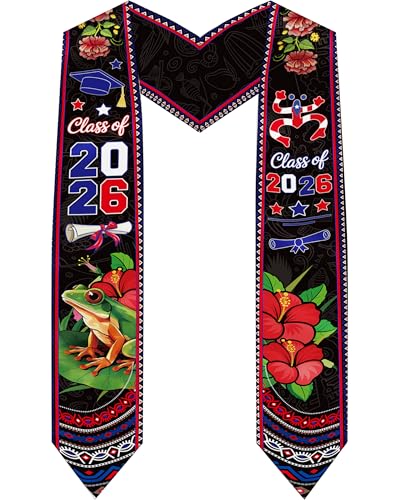 Romart Puerto Rico Graduation Stole 2026 Coqu Frog Puerto Rican Graduation Sash with Hibiscus Florals and Class of 2026 Ceremony Photo Party Gifts for High School College Grads Adults Unisex