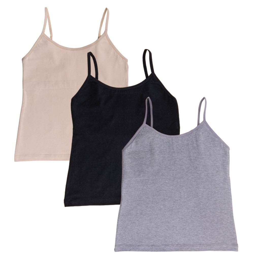Sponsored Ad - | Cotton Camisole for Beginners | Beginners Cami for Puberty | Flat Padding for Nipple Coverage | Confidence for School & Home | Soft Stretchy Cotton | Pack of 3