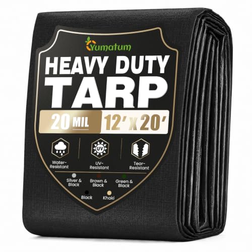 Yumatum 20 Mil 12x20 FT Heavy Duty Waterproof Tarps for Outdoor, Black