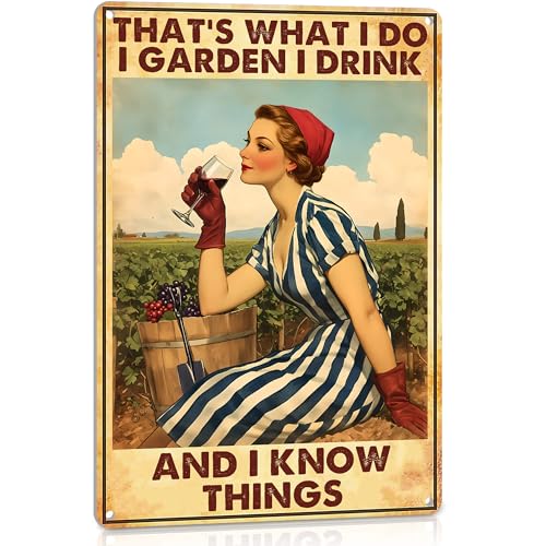 ALREAR Garden Signs for Outside Wall Decor Funny Metal Signs Vintage Garden Decor for Gardener Gardening Sign Cottage Core Room Decor 8x12 Inches