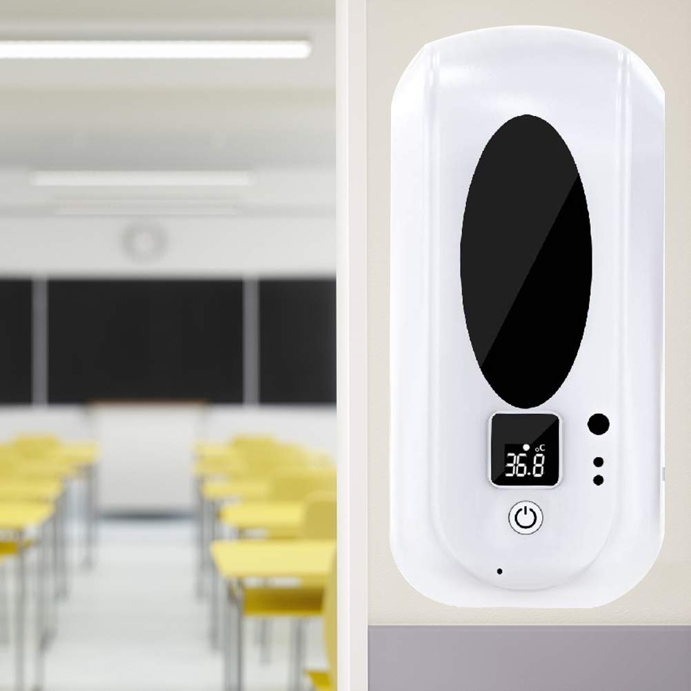Distributore di Sapone Automatico, termometro da Parete 2 in 1 con Dispenser di Sapone in Schiuma Senza Contatto da 1200 ml, termometro clinico con Allarme e Display LCD