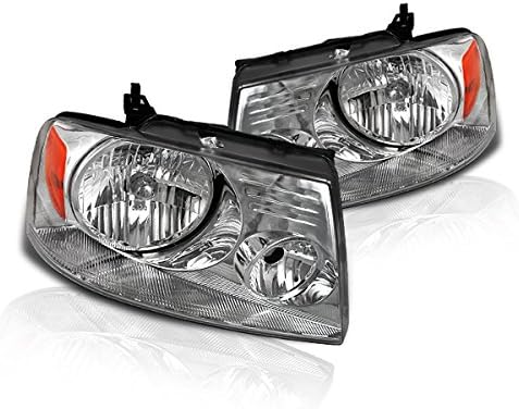 Smoke Lens Headlights with Chrome Housing Made For And Compatible With Ford F150 F-150 Lincoln Mart LT