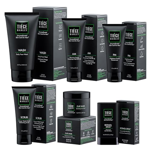 Tiege Hanley Rutina De Cuidado De La Piel Antienvejecimiento De 90 Días Para Hombres Que Incluye Lavado Facial, Exfoliante, Humectantes, Mascarilla De Arcilla Y Barra De Retinol