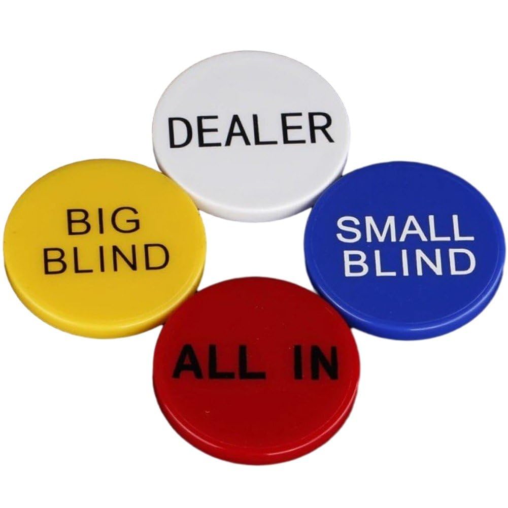 Keuyeo 4pcs Texas Poker Chip Round Chip Small Blind Big Blind Dealer Coin Buttons Game Accessory Waterproof
