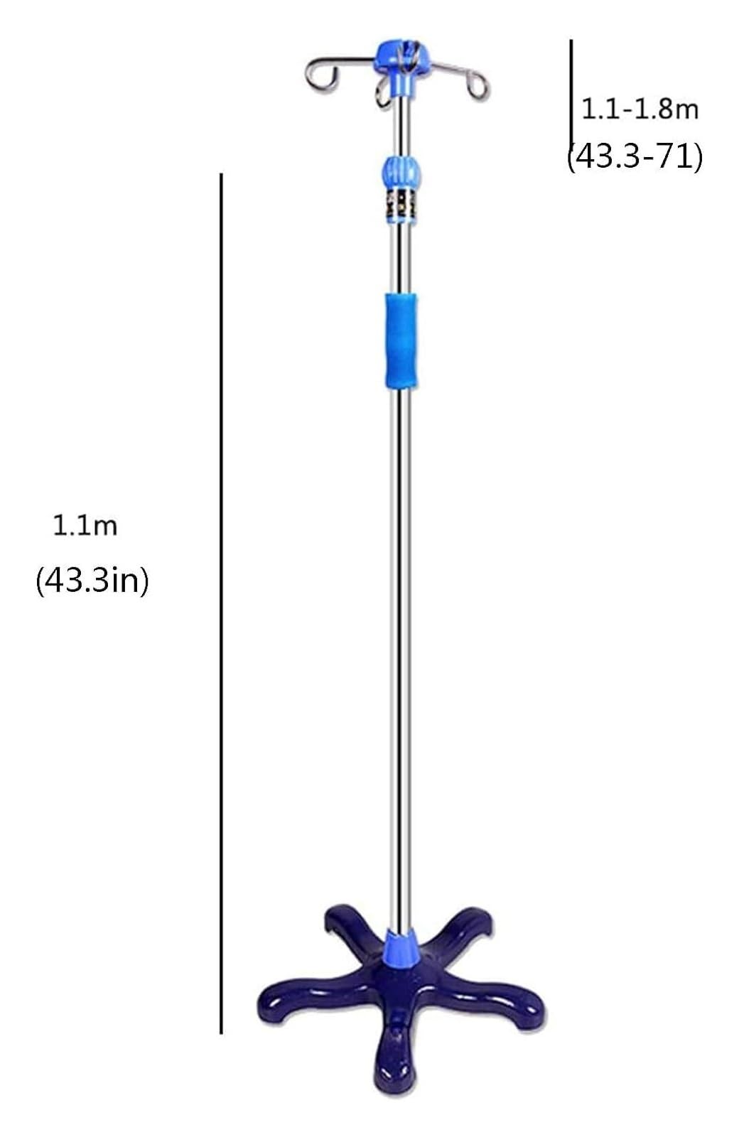 Carrello Portaflebo con Rotelle, Acciaio Inossidabile Regolabile in Altezza (110-190 cm) - Per Sacca Flebo, Ideale per Anziani, Assistenza Domiciliare e Uso Casa