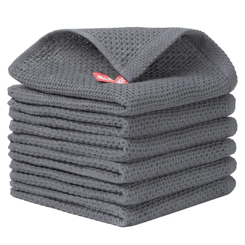 Image of Cotton Kitchen Dish Cloths, 6 Pack Super Absorbent and Lint Free Waffle Weave Dish Towels, Fast Drying Dish Rags for Washing Dishes, 13.4 X 13.4 Inch, (Dark Grey, Pack of 6)