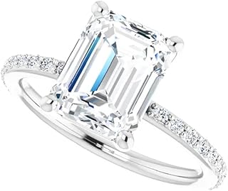 1.5 CT Emerald Cut IGI Certified Lab Grown Diamond Solitaire Accented Engagement Ring for Women | Wedding/Bridal Rings Gift for Her | 10K/14K/18K Solid White Gold & Size 4-12
