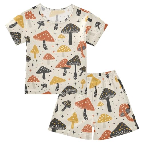 ALAZA Mushroom Star Polka Dot Pajamas Short Sleeve 2 Piece Sleepwear Top and Bottom Pajama Set Unisex