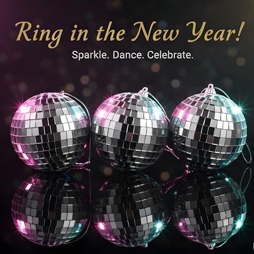 Image of Crackles Mirror Ball 8CM (Set of 3) | Silver Disco Hanging Balls | Reflective Christmas Tree Ornaments | Party, Home & Event Decoration Props