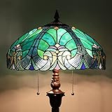 Cotoss Tiffany Floor Lamp,Stained Glass Lamp Shade,Vintage Antique Style Standing Double Light for Living Room & Bedroom