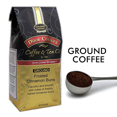 Door County Coffee - Frosted Cinnamon Buns, Sweet Cinnamon Flavored Ground Coffee - Medium Roast, 10 Oz Bag #TOP2