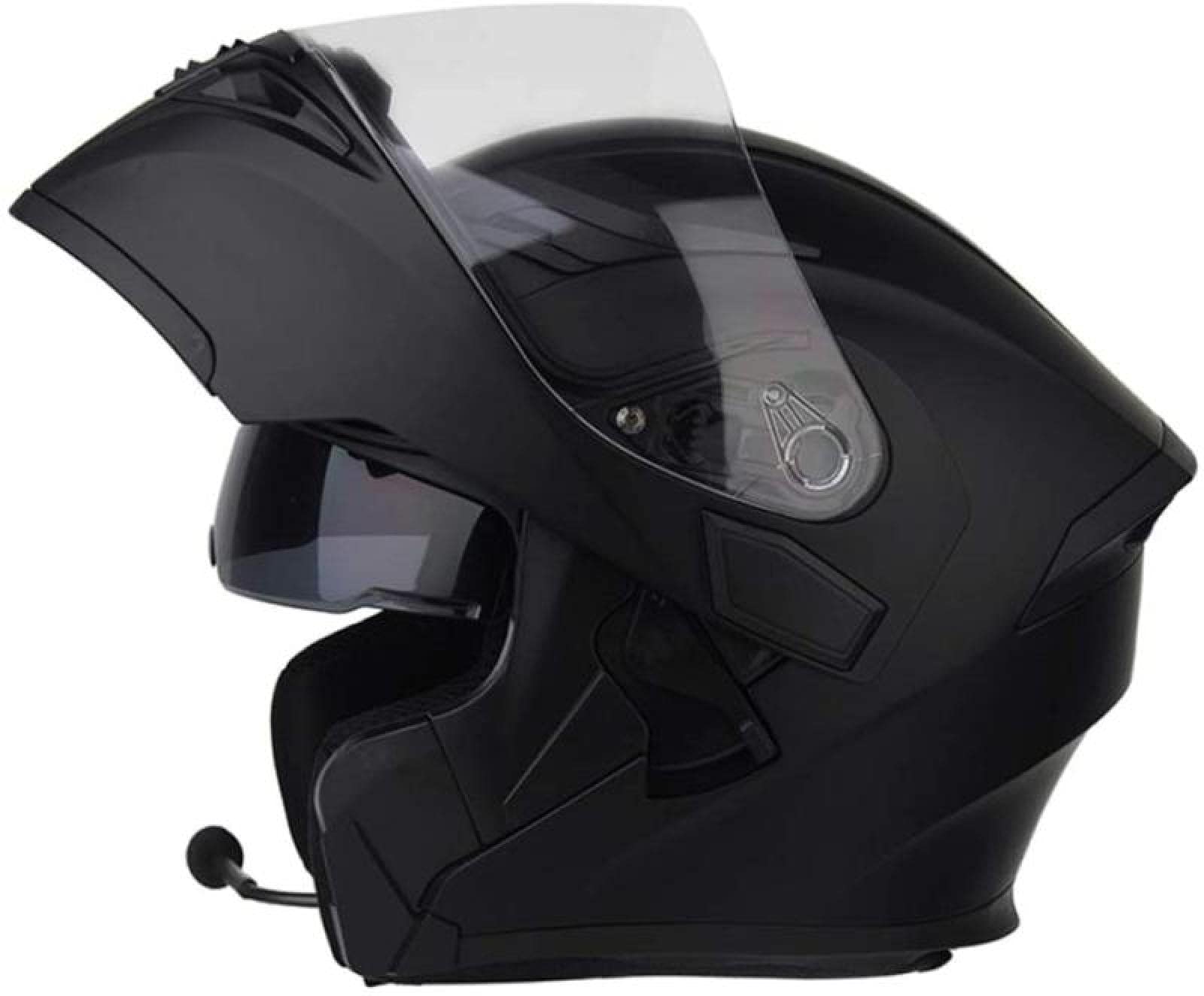 Kask Motocyklowy Bluetooth, Przedni Składany Podwójny Obiektyw, Antyodblaskowy, Anty-mgielny, Integralny Kask, Wbudowany Mikrofon Zestawu Słuchawkowego, Matte Black+bluetooth, M（54-57cm）