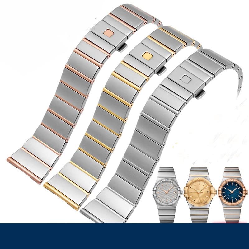 Para correa de acero Omega, correa de reloj de acero serie Constellation Double Eagle, cadena de reloj para hombres y mujeres de 17mm, 23mm y 25mm