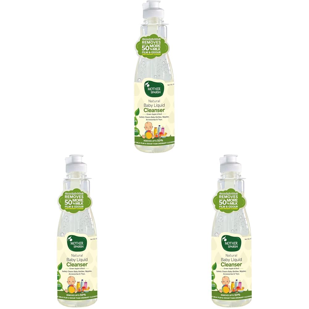Mother Sparsh Plant Powered Natural Baby Liquid Cleanser with Basil & Green Apple Extract | for Baby Bottles, Nipples, Accessories and Toys Cleaning - 500ml (Pack of 3)-image-49