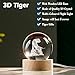 3D Tiger Crystal Ball Tiger Figurines in Crystal Ball 60mm Decor White Tiger Collectibles Snow Globes Gift Glass Sphere Home Decor with Wooden Light Base