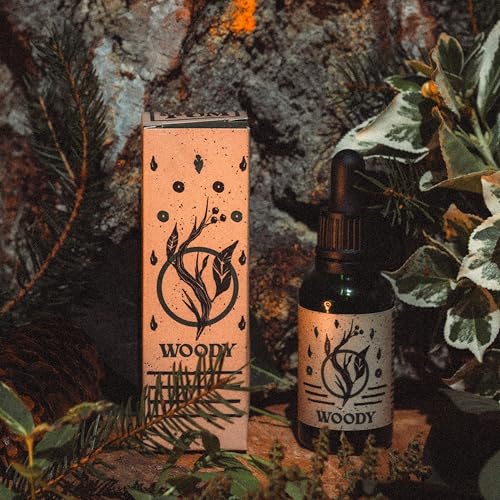 By Elementum Woody Aceite para barba cuidado natural para barba y piel con una nutritiva mezcla de 6 aceites vegetales aroma a madera noble e iris 30 ml