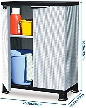 Plastic Utility Storage Cabinet with Doors and Floor Risers, Outdoor, Lawn and Garden