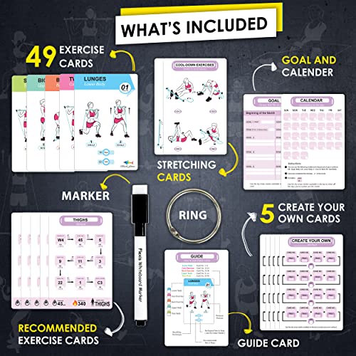 Flexies Pilates Bar Workout Cards - 58 Exercise Cards With Pilates Stick Work Out Postures, Instructions & Breathing Tips | Free Ring & Dry-Erase Marker To Create Your Customize Workout Planner Chart #TOP5