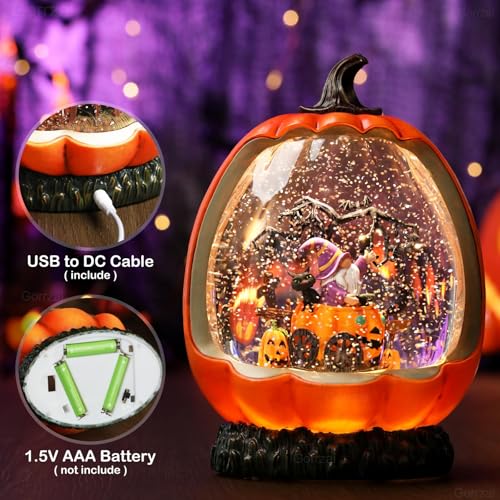 image for Gorrzai Halloween Snow Globe Lantern with Pumpkin Halloween Decoration