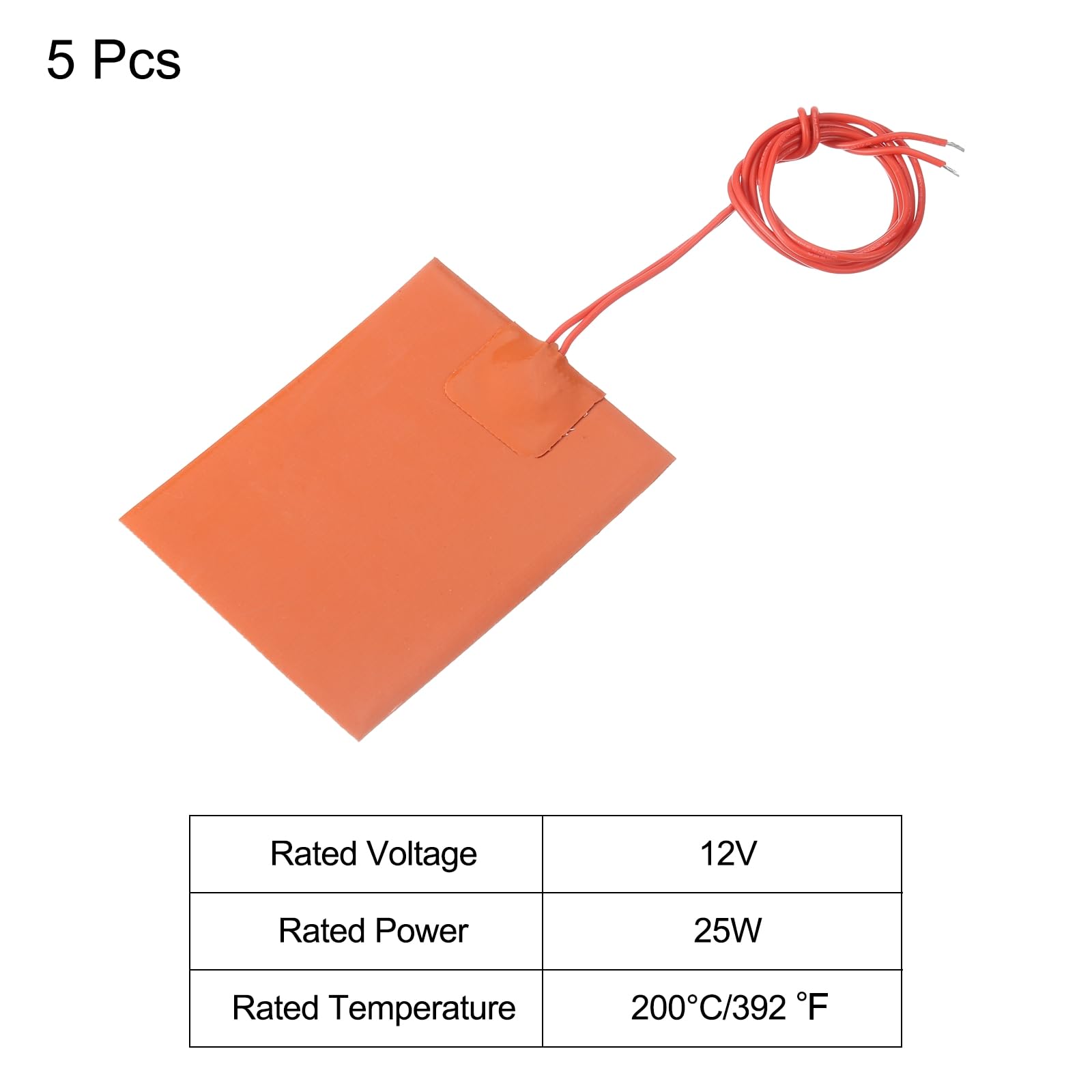 sourcing map Plaque Chauffante en Silicone, Film Chauffant 12V 25W, Plaque Chauffante Flexible 100mmx80mm pour Température Constante, Lot de 5