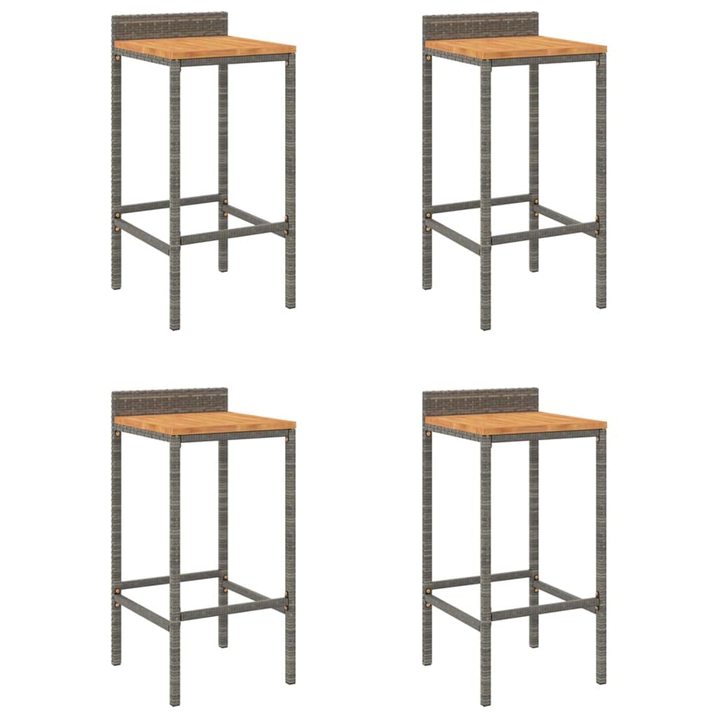 Fengshui Stołek barowy, zestaw 4 szt., szary polirattan, akacja