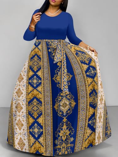 Image of Plus Size Maxi Dress for Women V Neck 3 /4 Sleeve Wrap Dress