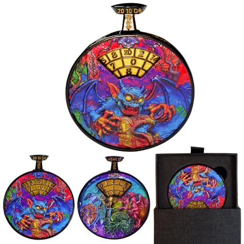 Varaict All-in-One DND Life Counter & Full Dice Set Spinner (D4-D20) | Dual-Sided Metal Pocket Watch Design with 3D Dragon & Monster Art | HP Tracker for D&D, MTG, TTRPG, DM Gifts (Rainbow)
