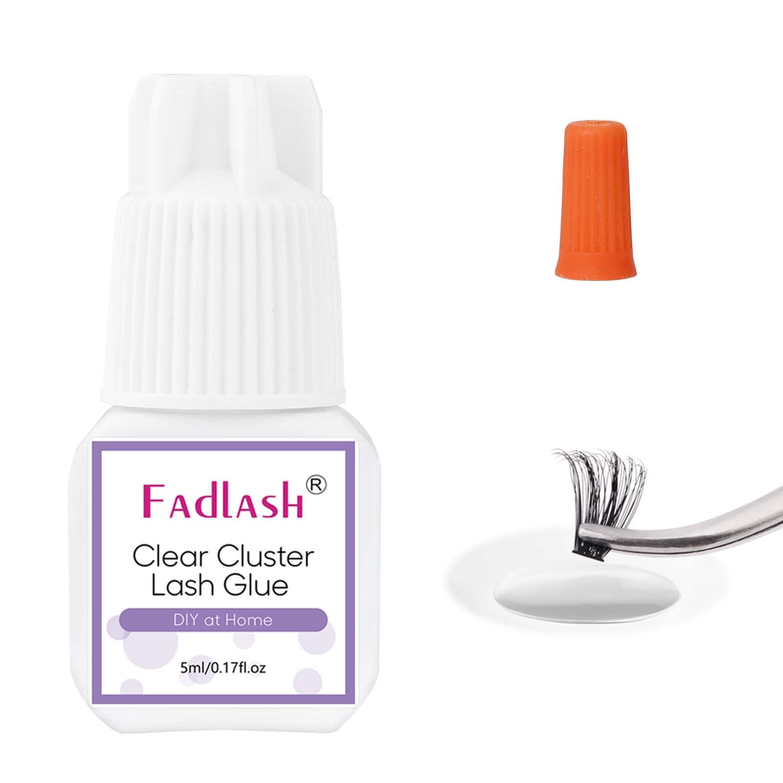 FADLASH Cluster Lash Glue Clear Individual Lash Glue 7-15 Days Retention 2-3s Dry Time Lash Extension Glue Clear Eyelash Glue DIY Lash Extension Glue 5ml