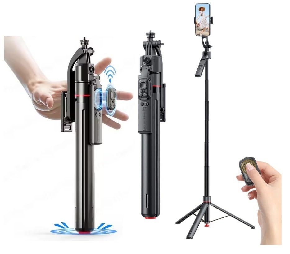 FKU Smart Tracking Gimbal Selfie Stick with AI Face Tracking, Auto Pop-Open Tripod, Stable Gimbal & Detachable Phone Holder (TT07)