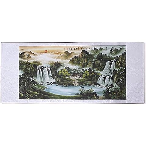 Large Size Feng Shui Painting Treasure Basin,Hand Mounted Wall Scroll Painting Ready to Hang, Office Living Room Decoration Attract Wealth and Good Luck(67"x 29") Cover