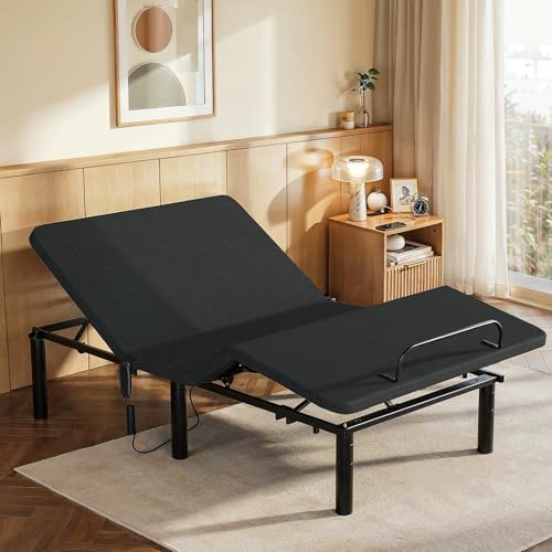 AMADA HOMEFURNISHING Adjustable Bed Frame Twin XL Independent Head and Foot Incline Quiet Motor Adjustable Bed with Stay-Put Wired Remote Control 4 Bed Height Options Easy Assembly