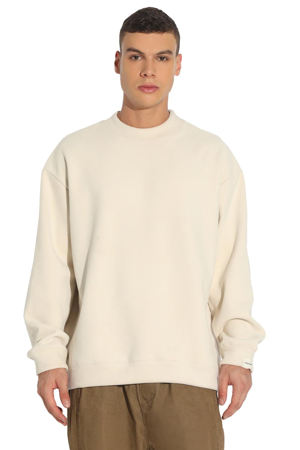 Men's Cream Casual Oversized Round Neck Sweater-CHN-9151_Cream-image-29