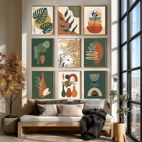 Image of kotart Aesthetic Boho Art Home Decoration | Boho Paintings With Frame For Living Room Bed Room Hotel Wall Decor Digital Reprint Set of 9 (10X13 inch)
