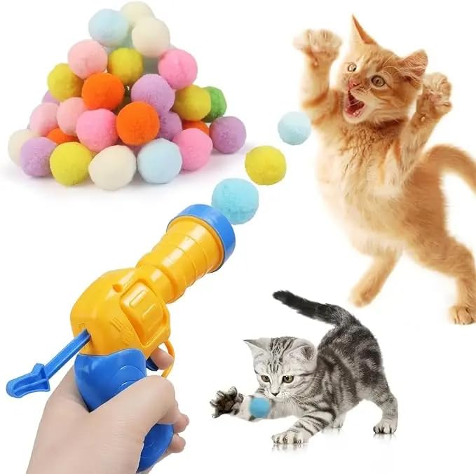 EVERNOOK Cat Toy Launcher & 100 Cat Pom Pom Balls, Interactive Cat Fetch Toy Gun for Indoor Cats, MULTI - Image 3