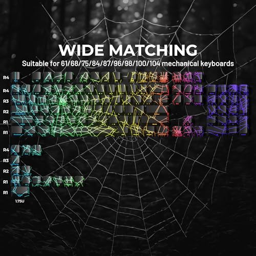 Image of HITIME x XVX Spider Web Keycaps 60 75 100 Percent - Shine Through Keycaps w /IMD Tech, for Mechanical Keyboards, Full 118 Key Set, OEM Profile, Lines Backlit, Side Printed - Black